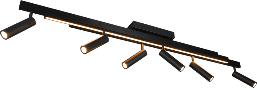 Zeno taklampe med 6 spotter og lysskinne - Medfølger fjernkontroll - Svart