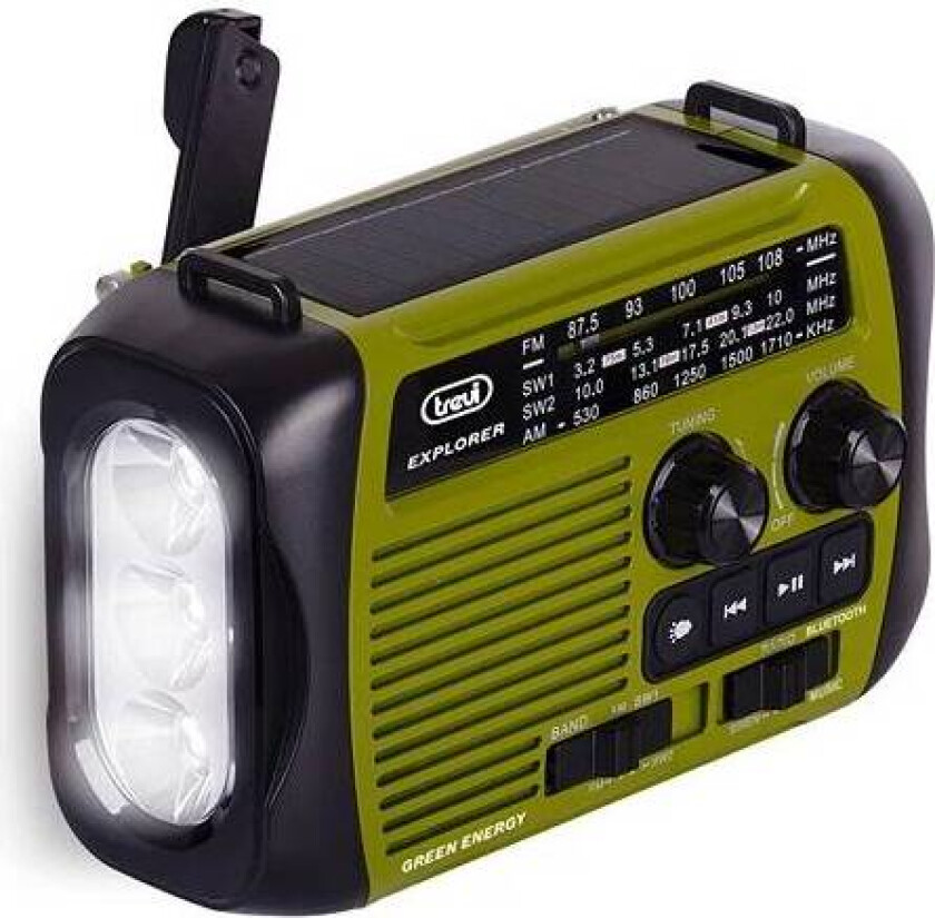 Explorer nødradio med håndsving, Bluetooth, lygte og powerbank - Grøn