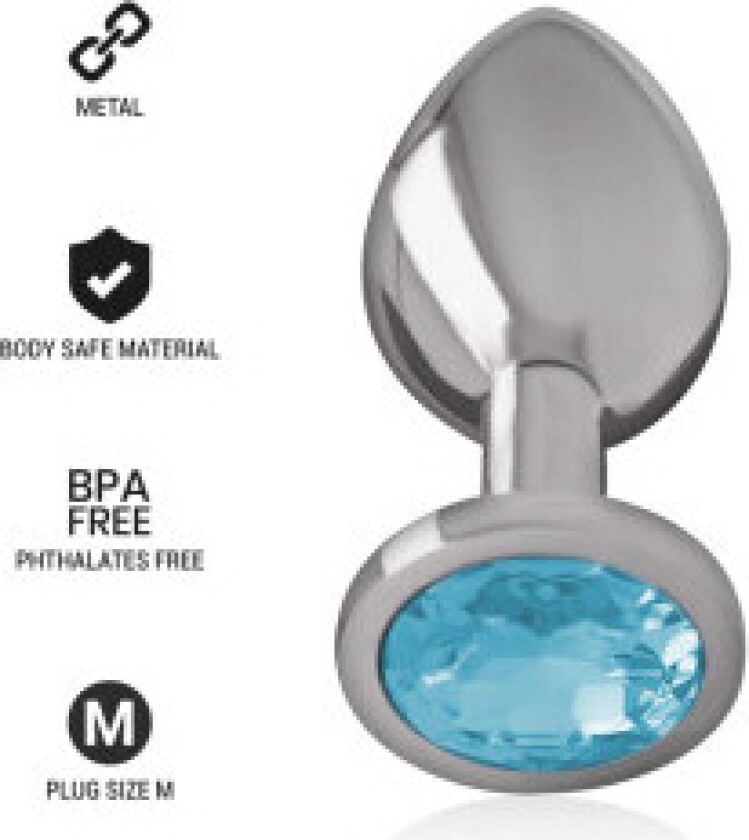 Intens - Aluminium metall analplugg med blått glass størrelse M