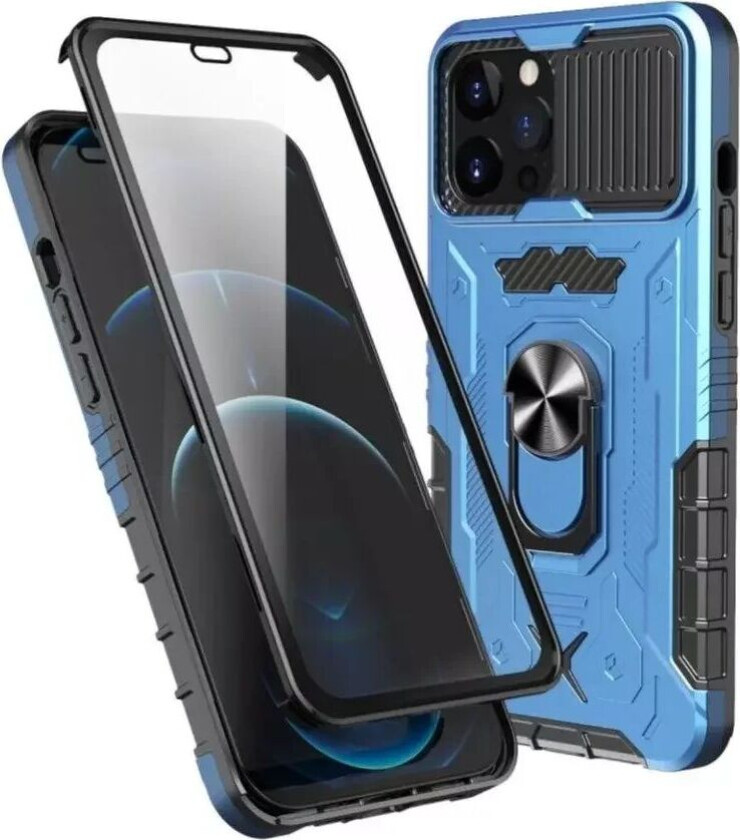 iPhone 13 Pro Max Håndverker Bakdeksel + Skjermbeskytter i Herdet Glass - Blå