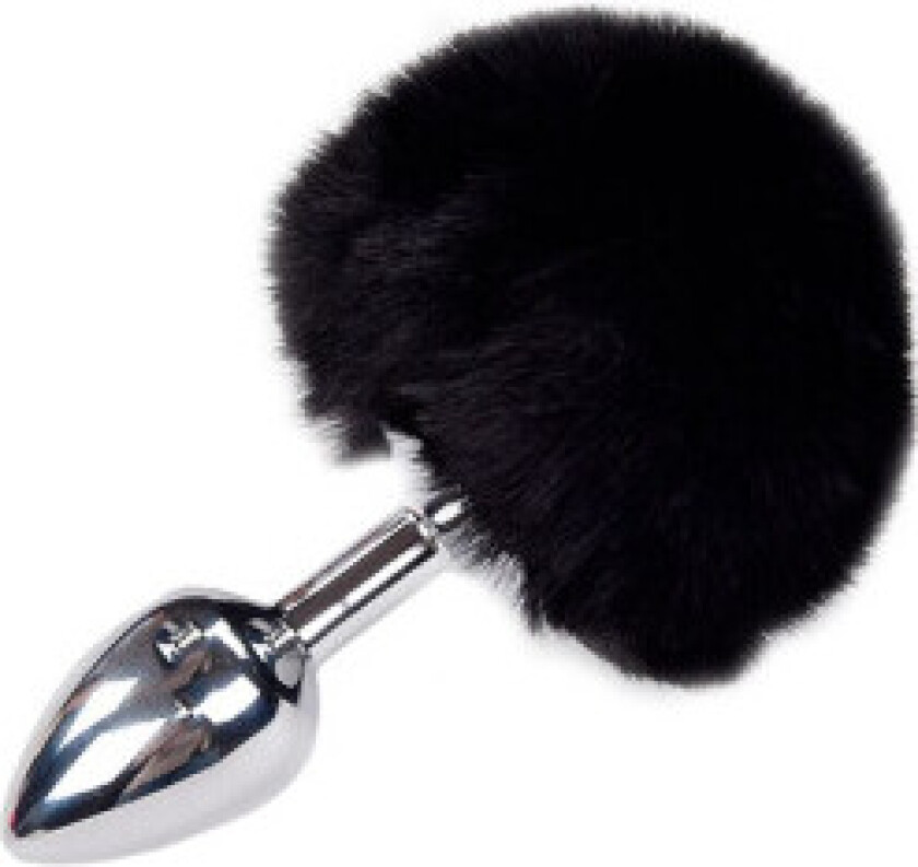 - Anal Pleasure Plug Smooth Metal Fluffy Black Størrelse S