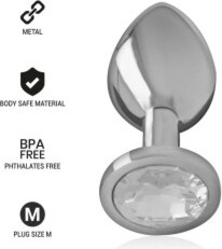 Intens - Aluminium metall analplugg med sølvkrystall størrelse M