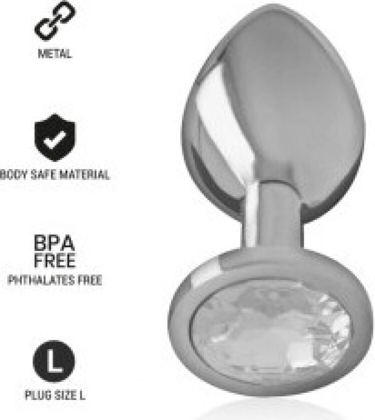 Intens - Aluminium metall analplugg med sølvkrystall størrelse L