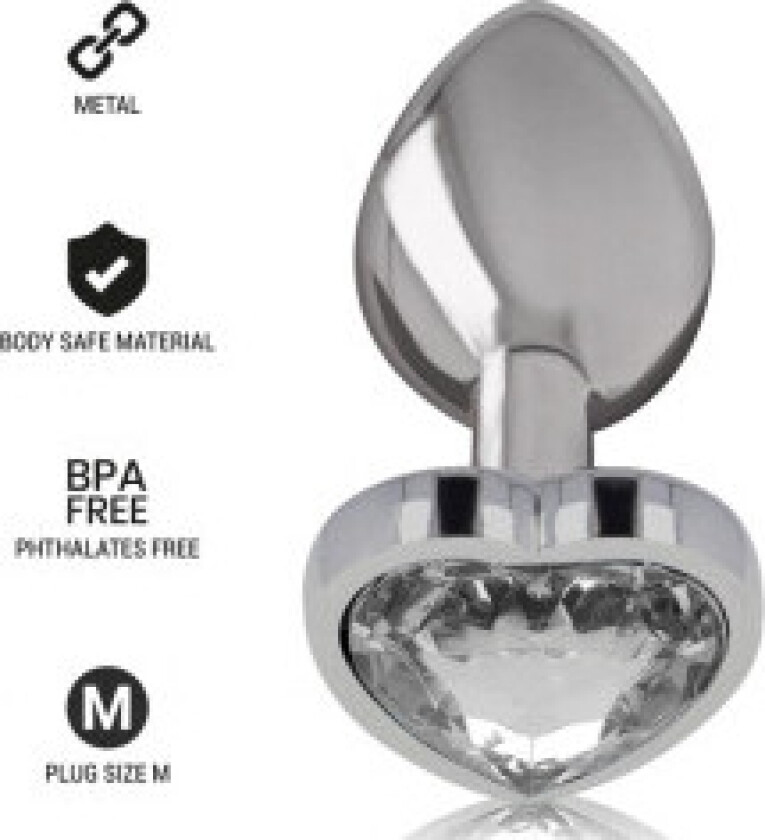 Intense - Aluminium metall analplugg Hvit hjerte størrelse M