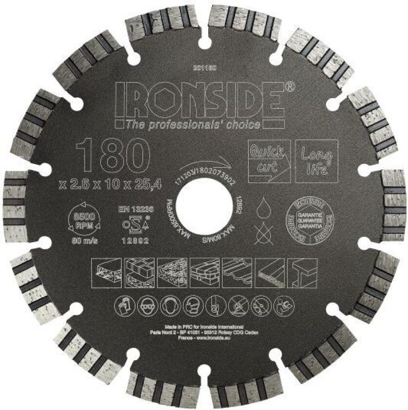 201180 Kappeskive universal, 180 x 25,4 x 2,6 mm