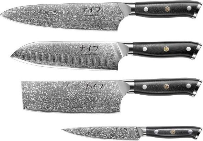 Damascus Av Hâws Chef, Santoku, Grønnsaks- Og Utility-kniv - 4 Stk.