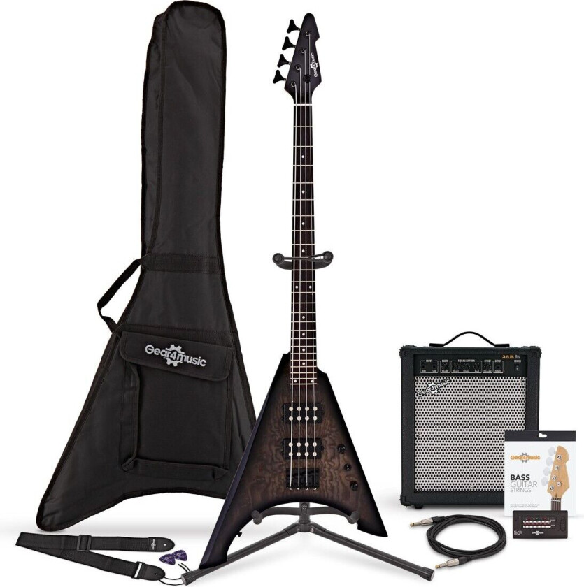 Gear4Music Harlem V Bassgitar + 35W Forsterkerpakke Black