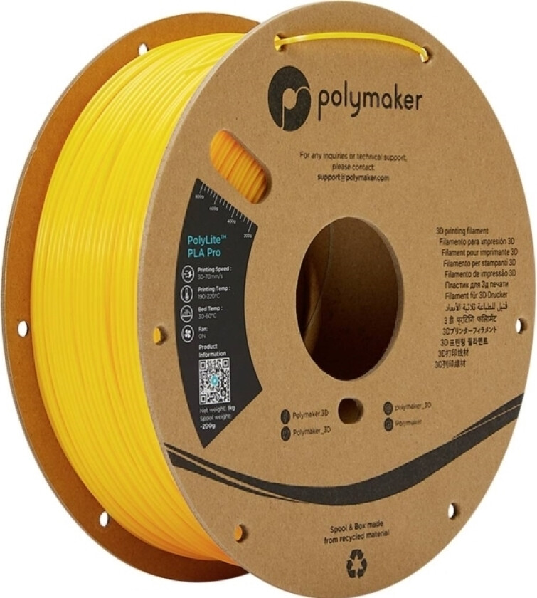 Polymaker Pa07009 Filament Pla Pro Høj Grad Af Stivhed, Slagfast 1.75 Mm 1000 G Gul Polylite™ 1 Stk