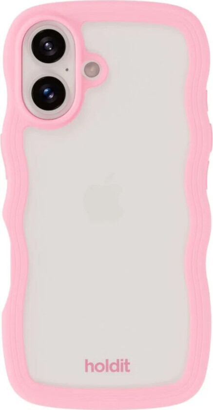 Holdit iPhone 16 Wavy Deksel - Pink / Transparent