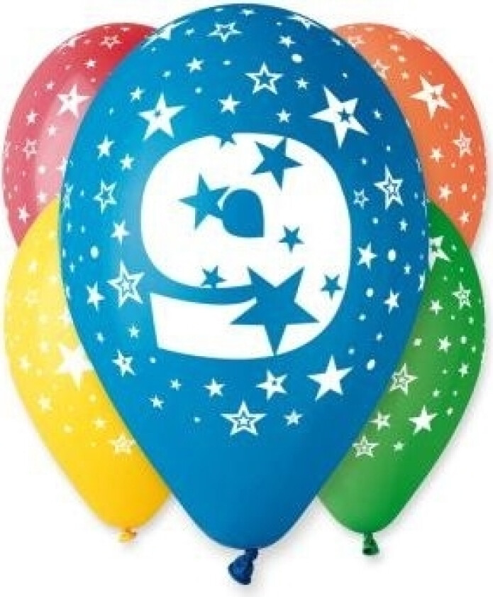 Pastellballong 12" Med "9" Trykk/5 Stk Gs110/9