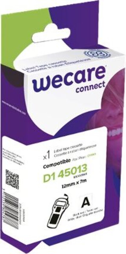 Wecare Connect - Hvit Bakgrunn Med Svarte Bokstaver - Rull (1,2 Cm X 7 M) 1 Kassett(Er) Merketape - For Dymo Labelmanager 210D, 280, 360D, 420P, 500T