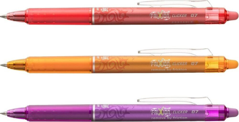 Kulepenn Frixion Clicker 3-pakning Apricot/Coral/Purple Pilot