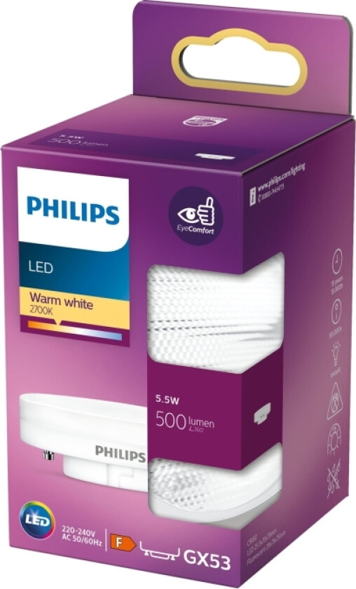 - Led-Pære For Søkelys - Gx53 - 5.5 W - Klasse F - Varmt Hvitt Lys - 2700 K