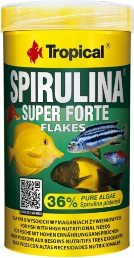Bilde av Super Spirulina Forte, Akvariefisk, Tørr Fiskemat, Flak, Vitamin A, Vitamin C, Vitamin D3, Vitamin E, Kopper, Jod, Strykejern, Mangan, Zink,