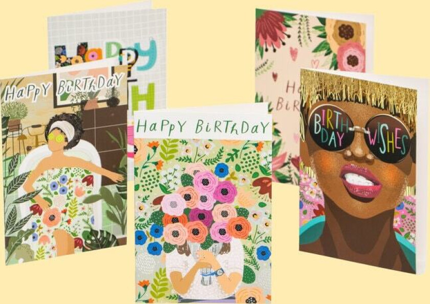 Gratulasjonskort Retro Birthday - 10-pakning