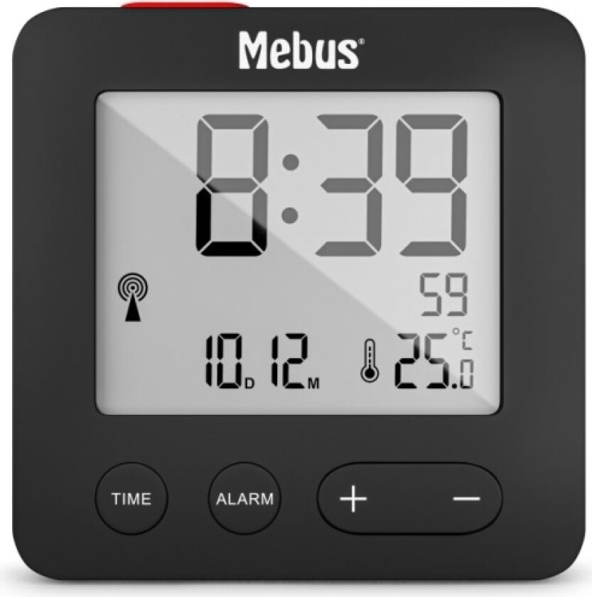 Mebus 25801 Wekker, Digital Vekkerklokke, Sfære, Sort, 12/24H, F, °C, Hvit