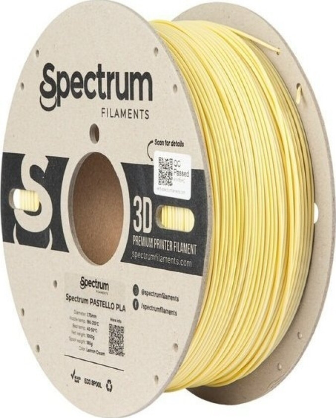 Spectrum Filaments 80729 Pastello Pla Filament Pla-Plast Mat 1.75 Mm 1000 G Lemon Cream, Gul, Pastel 1 Stk