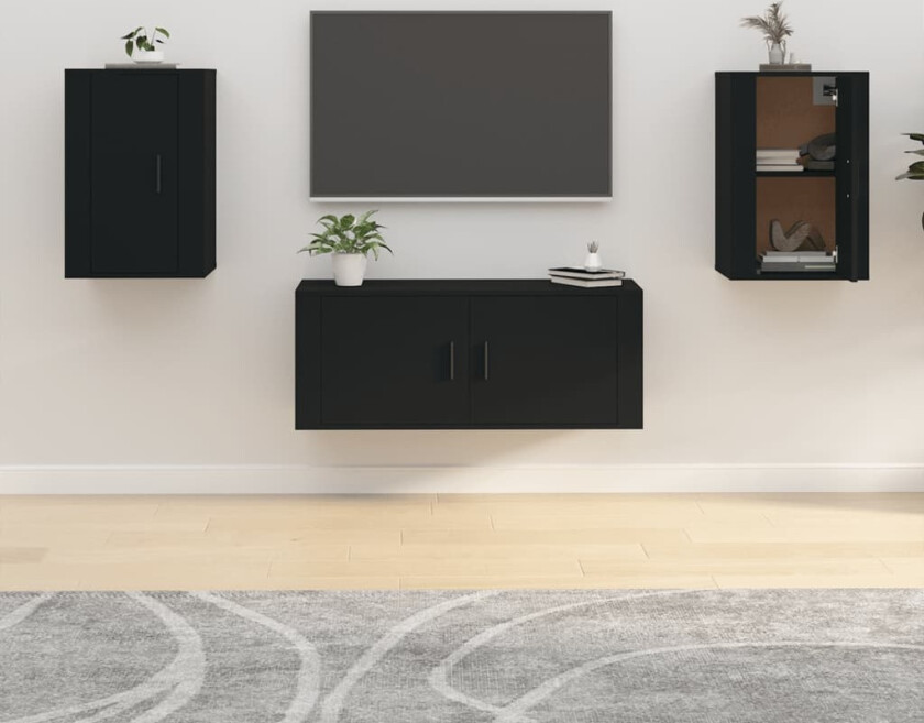 Vegghengte TV-benker 2 stk svart 40x34,5x60 cm