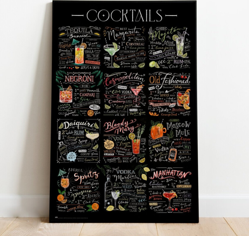 Cocktail Drinker Oppskrifter Plakat - 91,5 x 61 cm | Supernerds.no - Norsk Nettbutikk