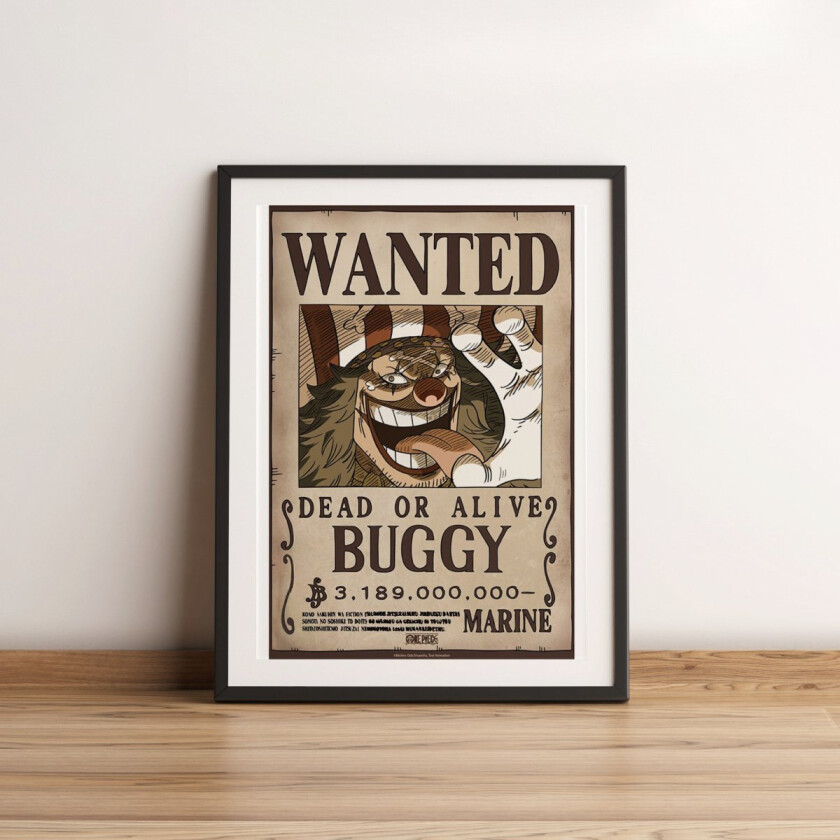 Plakat 52 x 38 cm Wanted Buggy Wano | Supernerds.no - Norsk Nettbutikk