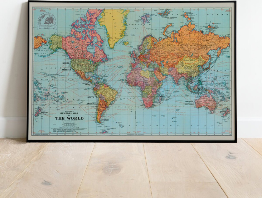 Verdenskart Plakat - 91,5 x 61 cm | Supernerds.no - Norsk Nettbutikk