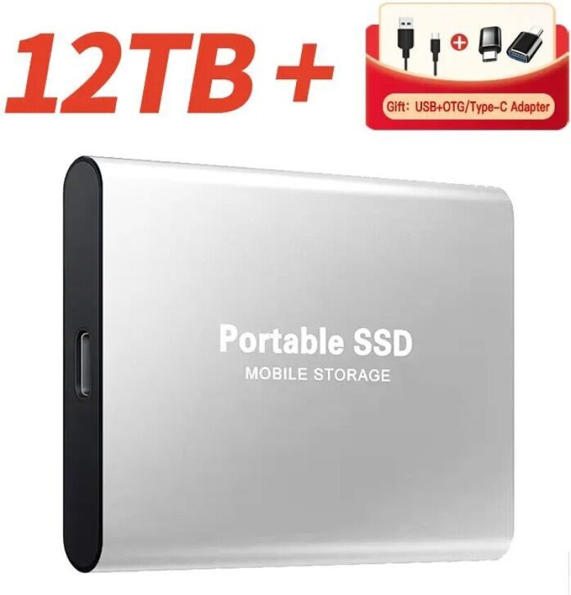Nsf Bærbar Ekstern SSD-harddisk 12TB 12TB Blå Farge Med OTG Type-C USB + Tote Veske For Oppbevaringspose
