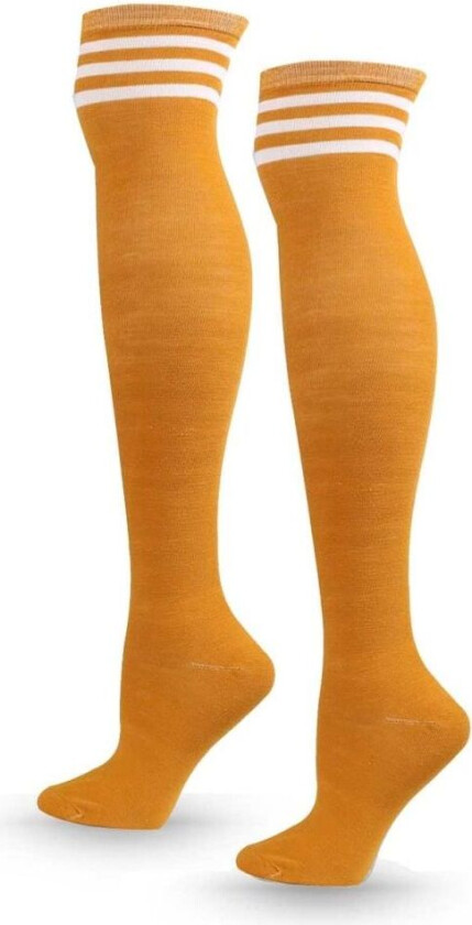 Stripete knesokker oransje hvite striper - høye sokker