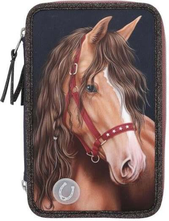 Bilde av - Triple Pencil Case LED GLITTER HORSE ( 0413190 )