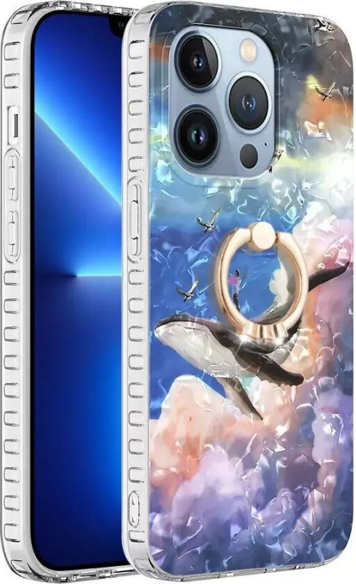 iPhone 14 Pro Max Fleksibelt Plast Deksel med Ring- og Stativfunksjon - Hval
