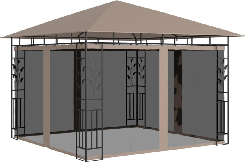 Paviljong med myggnett 3x3x2,73 m gråbrun 180 g/m²