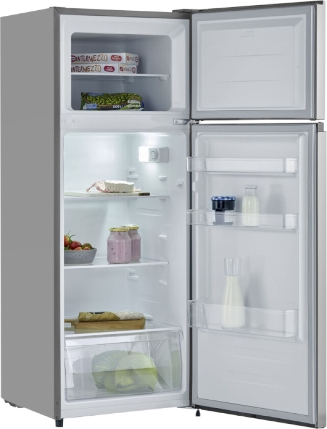 Dt 8761 - Kjøleskap/Fryser - Toppfryser - Bredde: 54.2 Cm - Dybde: 55 Cm - Høyde: 143.4 Cm - 206 Liter - Klasse E - Sølv