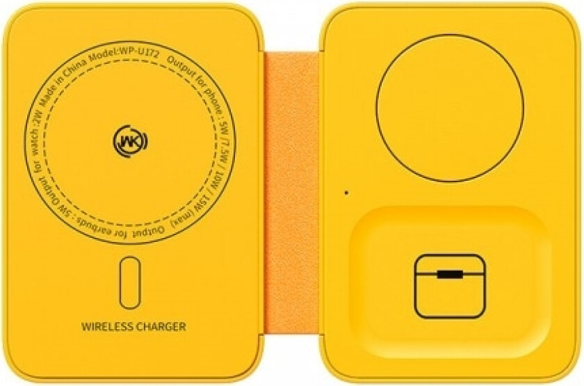 Wekome Wekome Wp-U172-Lader - 3-I-1 Trådløs Lader Med Magsafe For Iphone, Apple Watch Og Airpods + Speil (Gul)