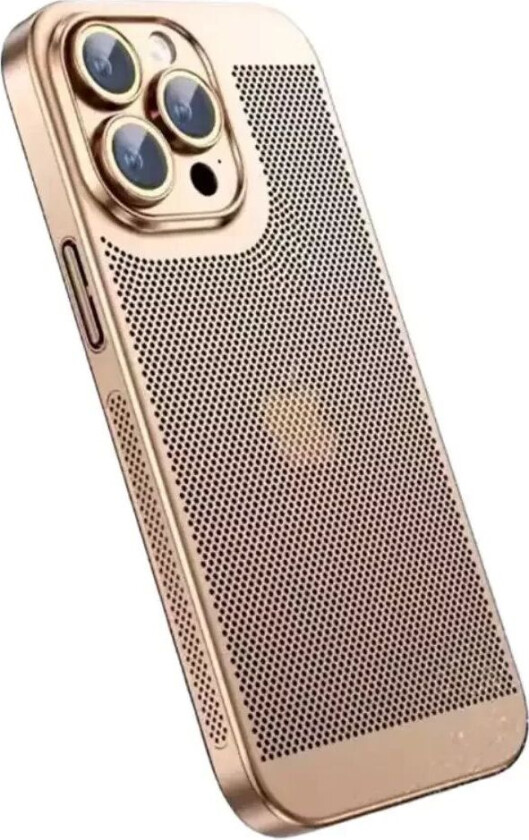 iPhone 15 Pro Hardt Perforert Plastdeksel med Kameralinsebeskyttelse - Gull