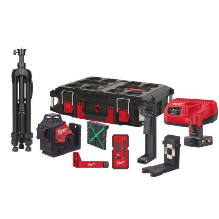 M12 3PLKIT-401P Krysslaser med batteri og lader