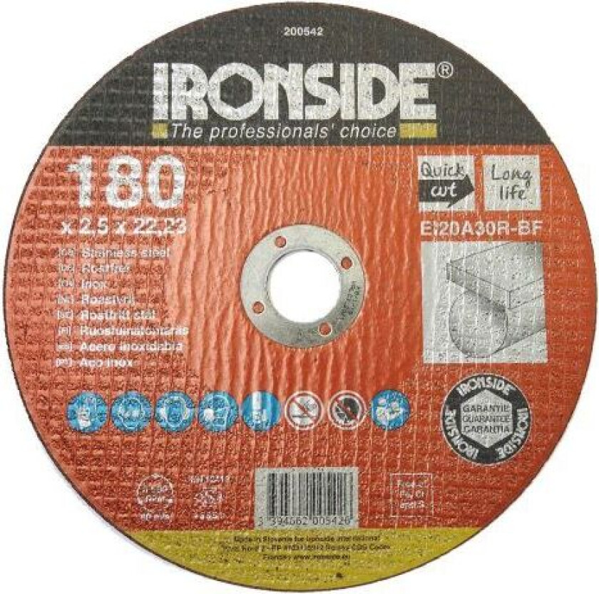 200542 Kappeskive 180 mm, F41, EI20, Inox 180 x 2,5 x 22 mm
