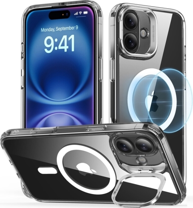 Esr Classic Hybrid Halolock Case + Stash Stand Mobiltelefon Backcover Apple Iphone 16 Transparent Magsafe-Kompatibel