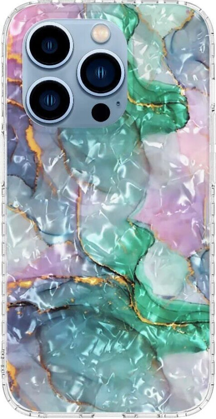 iPhone 14 Pro Fleksibelt Plast Deksel med - Grønn Marmor