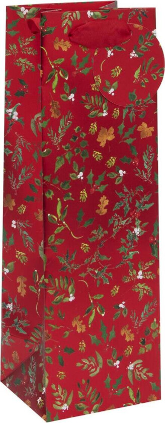 Gavepose Flaske Merry Christmas Foliage Rød