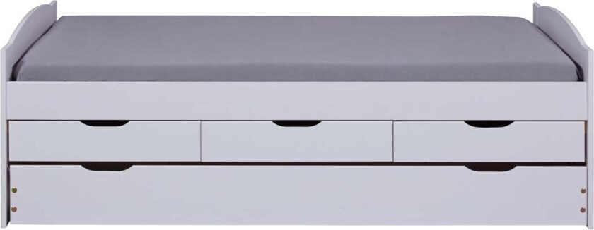 Bilde av Ulli enkeltseng 90x200 cm inkl. ribbebunn, 3 små og 1 stor skuff til oppbevaring eller gjesteseng, hvit.