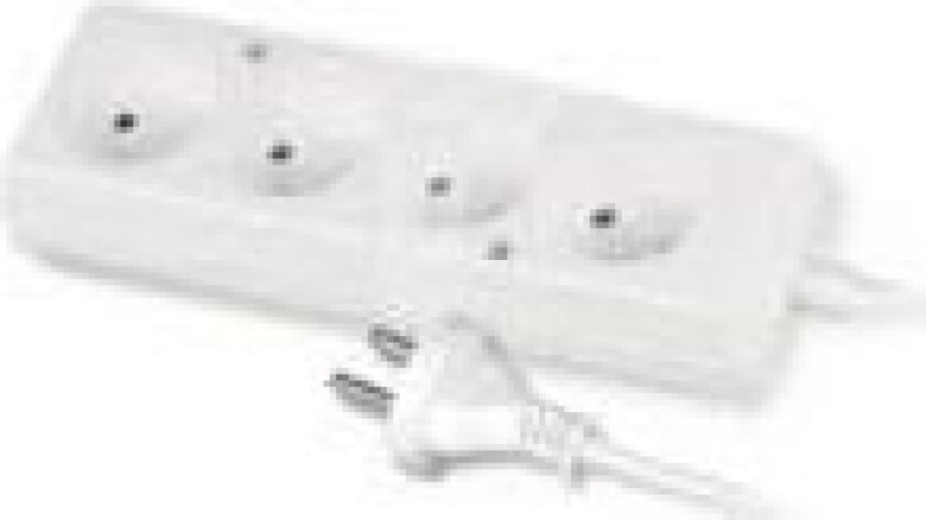 Plastrol Skjøteledning 4-Kontakter B/U 10A 5M Hvit Ps-460 (W-97479)