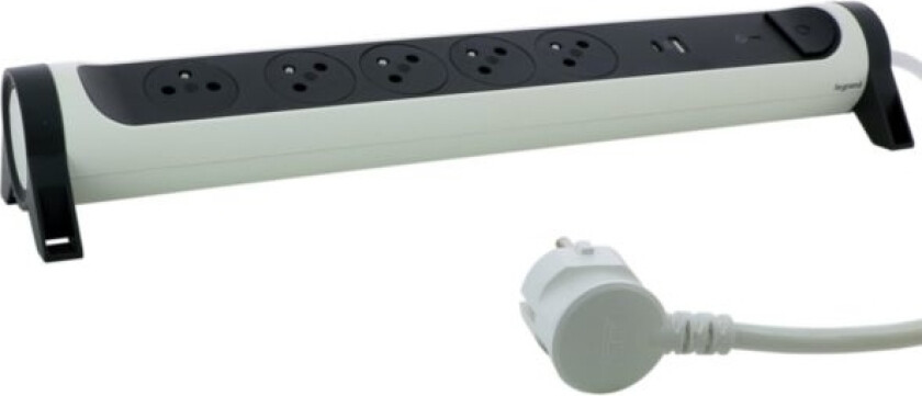 Beskyttende Skjøteledning 5X2pz +Usb A/C 1,5M Hvit Og Svart