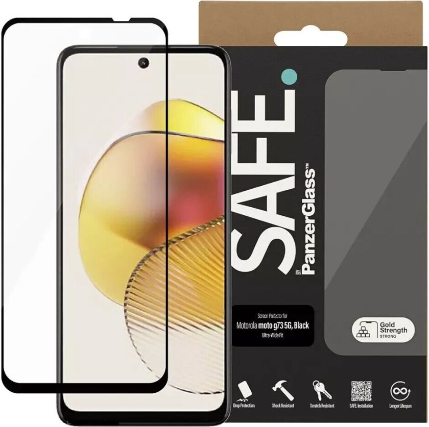 Motorola Moto G73 Ultra-Wide Fit Beskyttelsesglass - Case Friendly - Gold Strength - Gjennomsiktig