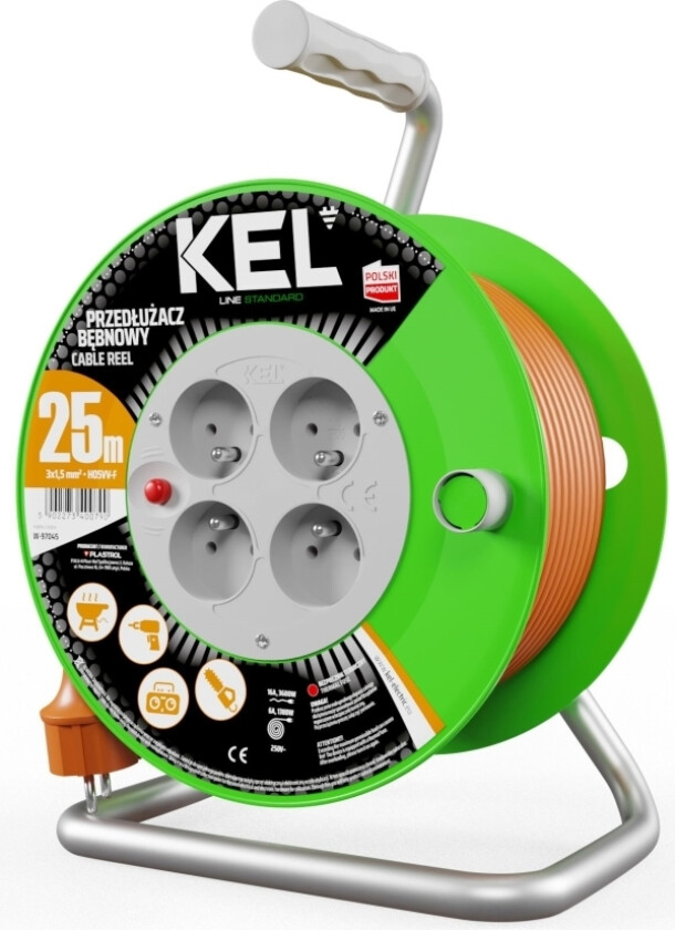 Kel Standard Line Skjøteledning 25M H05vv-F 3X1,5 4Xgs 16A Oransje (W-97045)