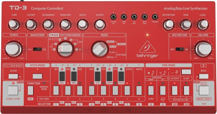 TD-3-RD Analog Bass Linje Synthesizer Rød