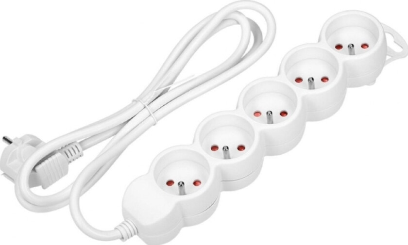 5-Veis Skjøteledning 2P+E, 5M H05vv-F 3X1,0Mm2, Imax=10A, Hvit Or-Ae-13149/W/5M