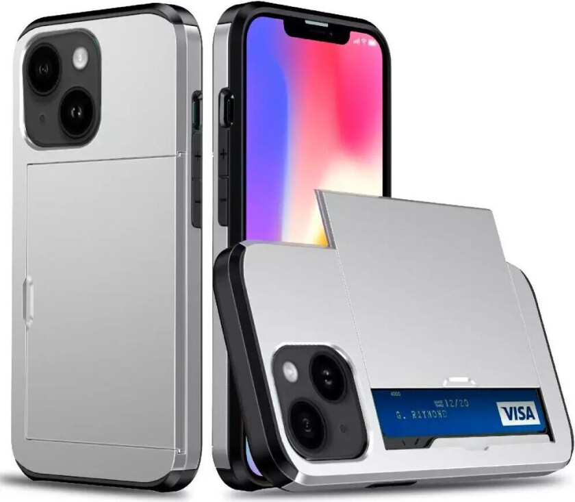 iPhone 13 Drop Proof Deksel m. Lommebok - Grå