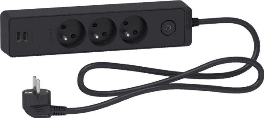Schneider Electric Odace Overspenningsvern 3 Stikkontakter 1,5 M Svart (St933u1b)