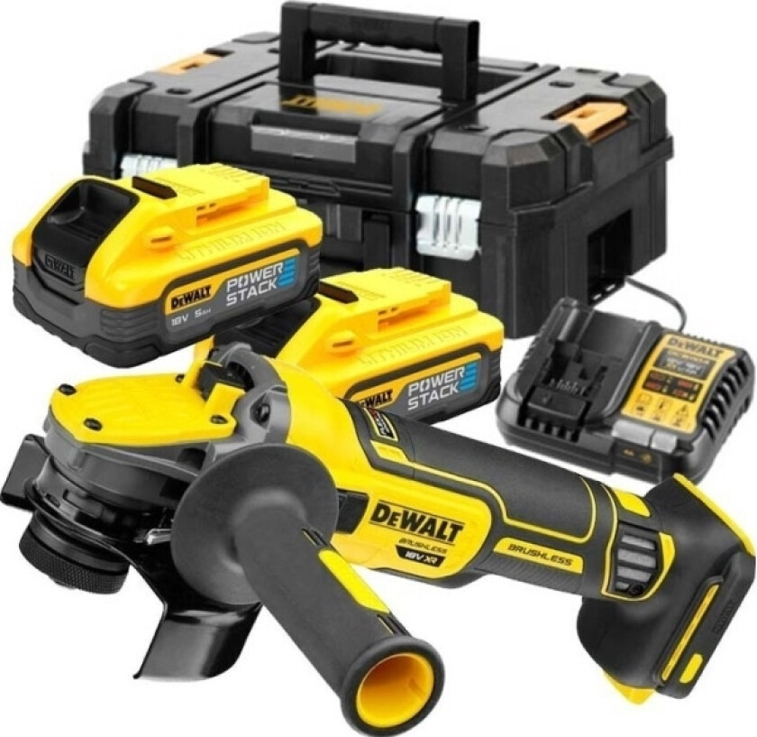 DCG409H2T Vinkelsliber - 125 mm, 18V, 2x 5,0 Ah POWERSTACK (børsteløs motor)