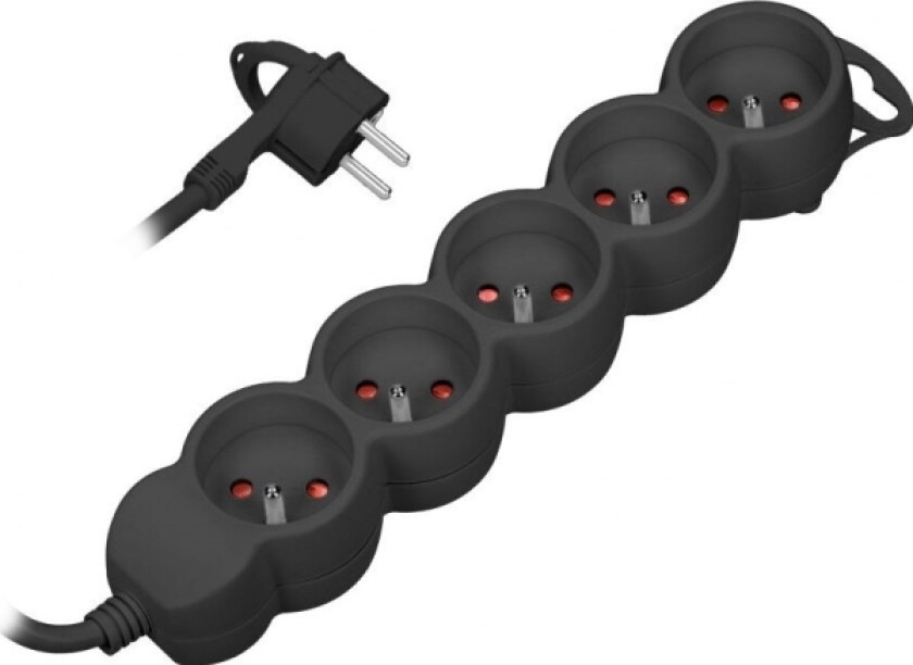 5-Veis Skjøteledning 2P+E, 3M H05vv-F 3X1,0Mm2, Imax=10A, Flat Plugg, Sort, Or-Ae-13149/B/3M