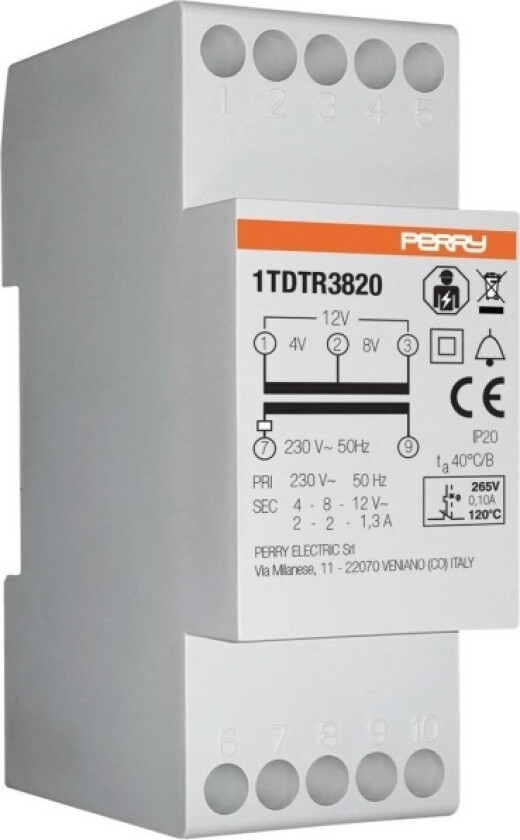 1Tdtr3820 Dørklokke-Transformator 4 V, 8 V, 12 V 2 A